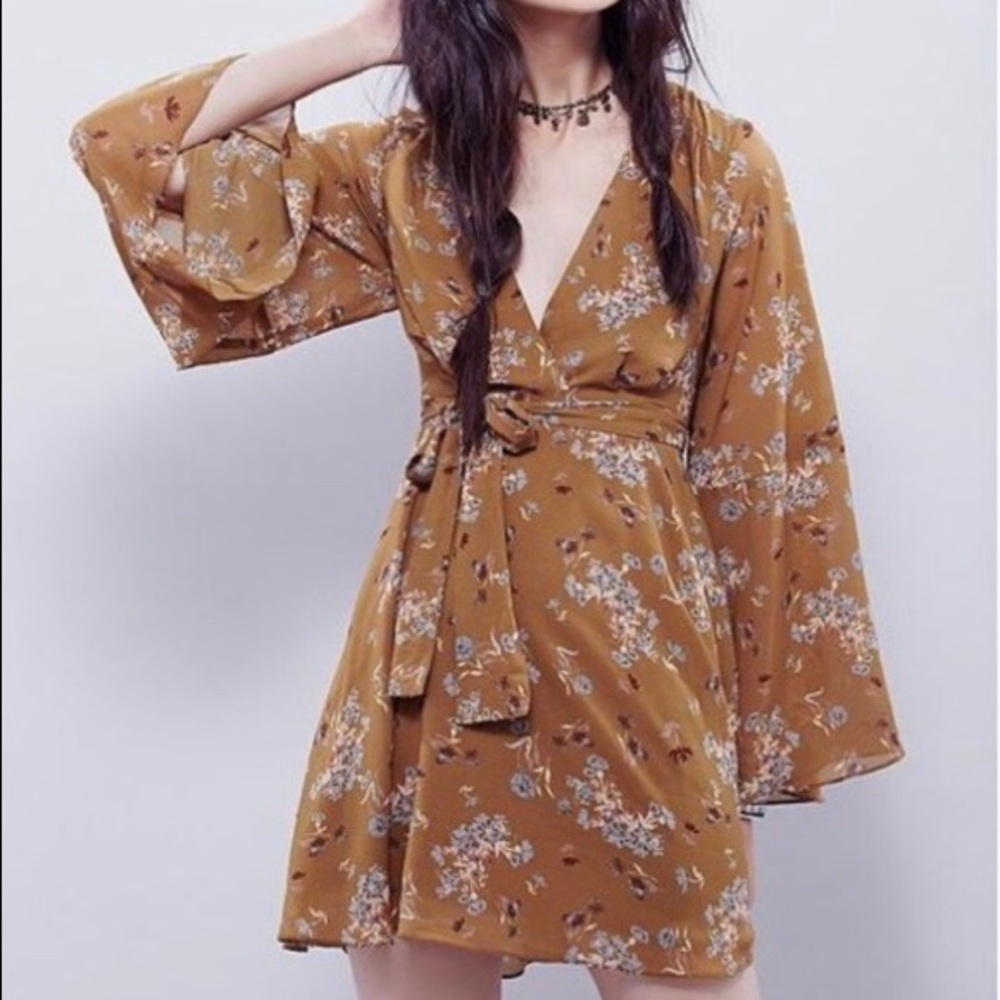 Free People chiffon bell sleeve dress